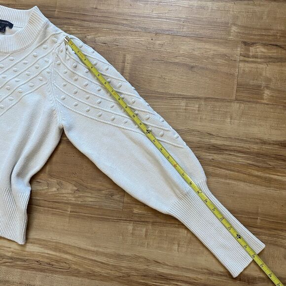 French Connection L Cropped Bobble-Stitch Knit Sweater Cream Cottage Preppy Chic - Picture 16 of 16